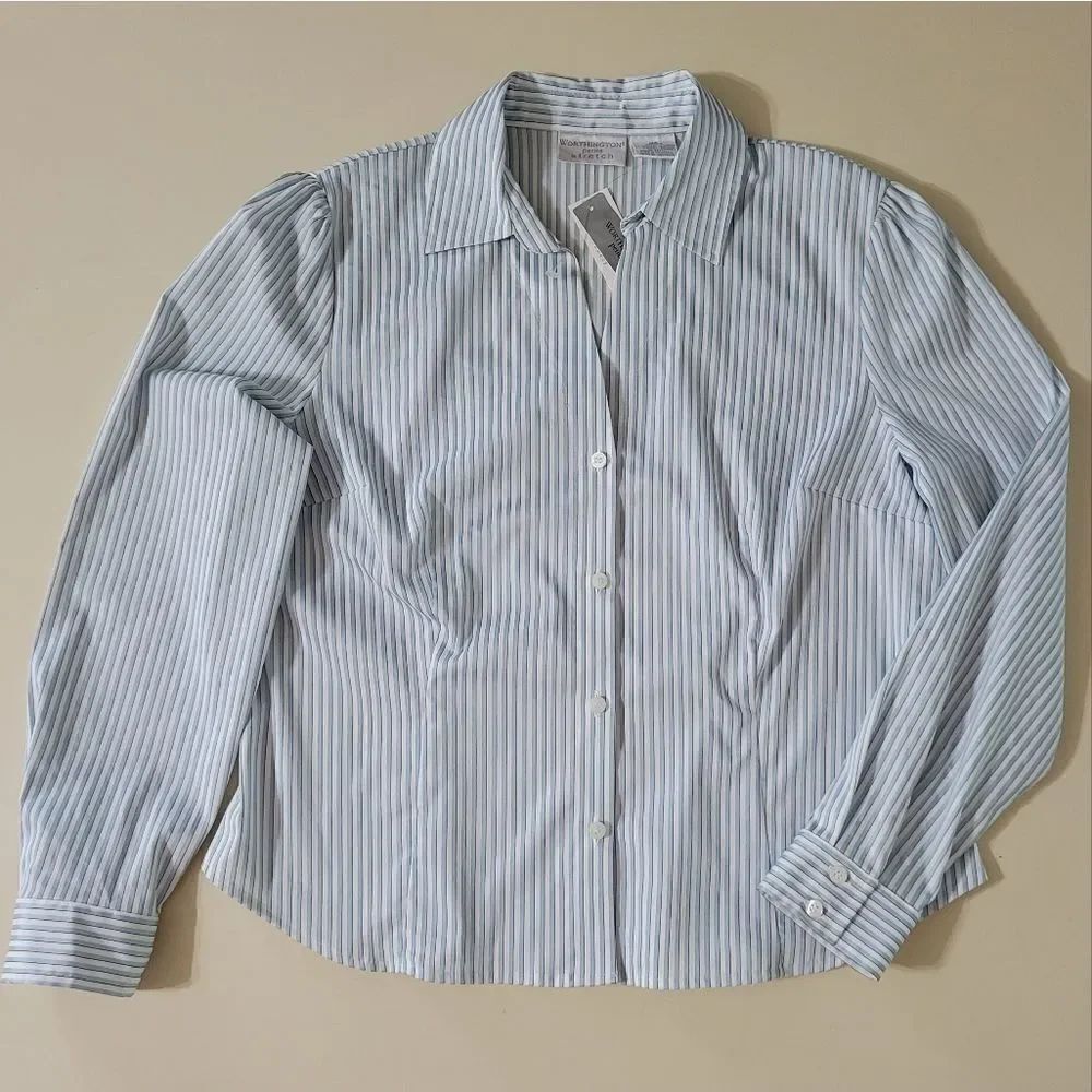 Worthington Women's Long Sleeve Stripe Button-Down Shirt
